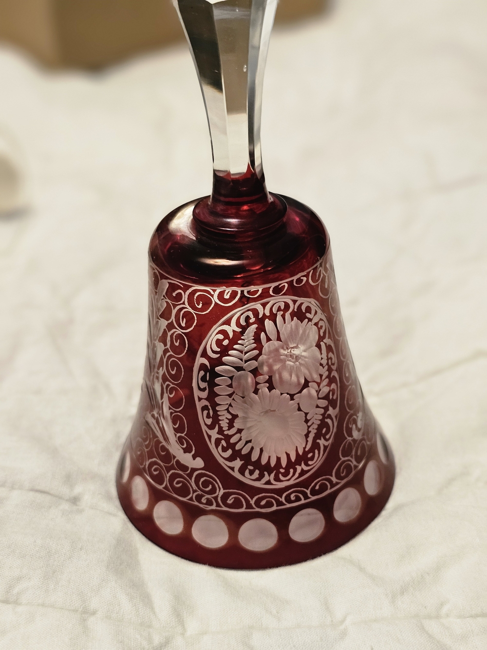 Vintage Red Etched Crystal Bell